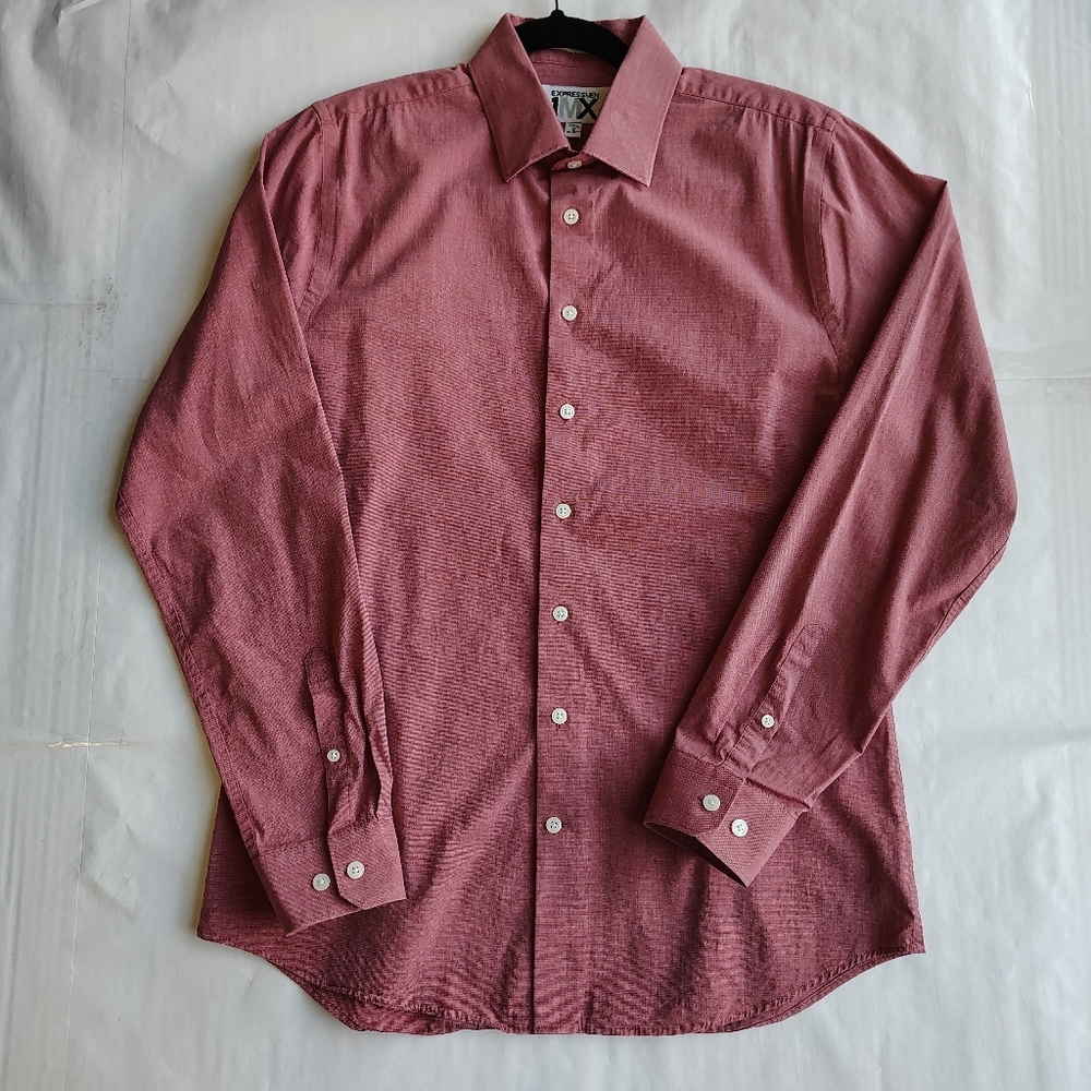 Express Mens 1MX Slim Fit Shirt M 15-15.5  Button Up Normcore Long Sleeve Shirt